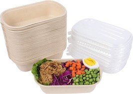 23 Oz Disposable Salad Bowls With Lids, Sugarcane Fiber Paper Bowls Take Away - £29.89 GBP