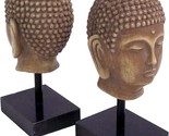 Bey-Berk R11U Resin Cast Buddha Head Bookends On Marble Base, 4x3x9, Brown - £78.72 GBP
