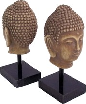 Bey-Berk R11U Resin Cast Buddha Head Bookends On Marble Base, 4x3x9, Brown - £78.97 GBP