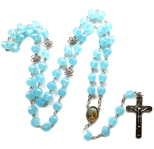 Holy Family Centerpiece Aqua Colored Flower Bead Rosary Catholic Children Kids - £12.54 GBP