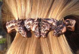 Horse Jewelry Four Horses barrette NEW antique copper finish!  Lead free... - £21.32 GBP