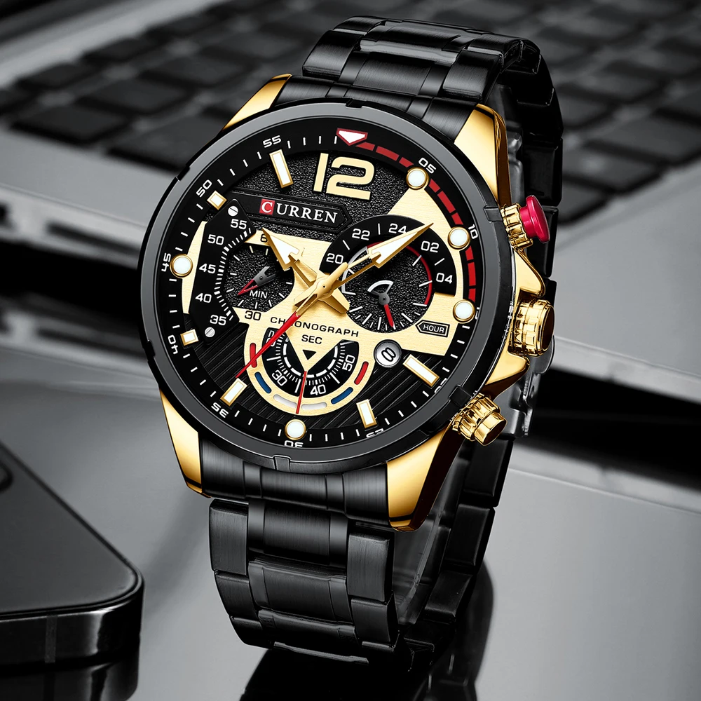 CURREN 8395 Hot Selling Top Luxury Brand Men&#39;s Quartz Watch Sta black Shell gold - £31.91 GBP