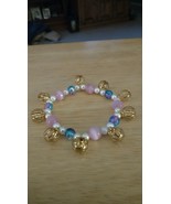 Bracelet 6.5 - 7.5 With Filigree Gold Balls Pink And Blue Glass Beads - £13.28 GBP