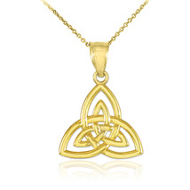 Solid Yellow Gold 14K Celtic Endless Knot Charm Triquetra Pendant Necklace - £95.62 GBP+