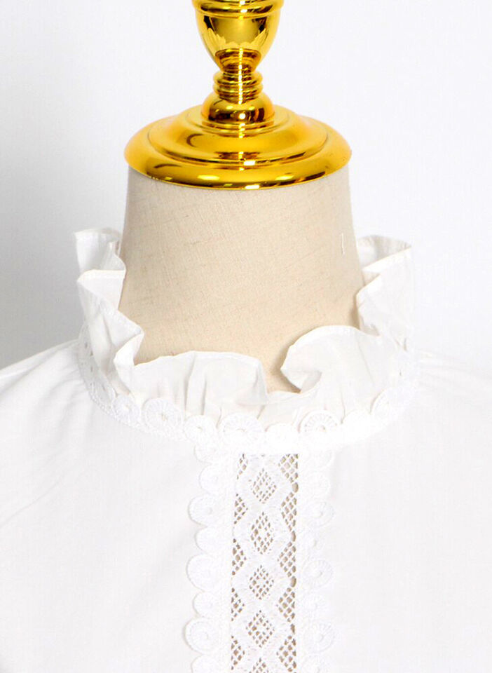 Women's Vintage Ruffled High-neck Crochet Trimmed Maxi Tiered Dress in White AUS Item image 5