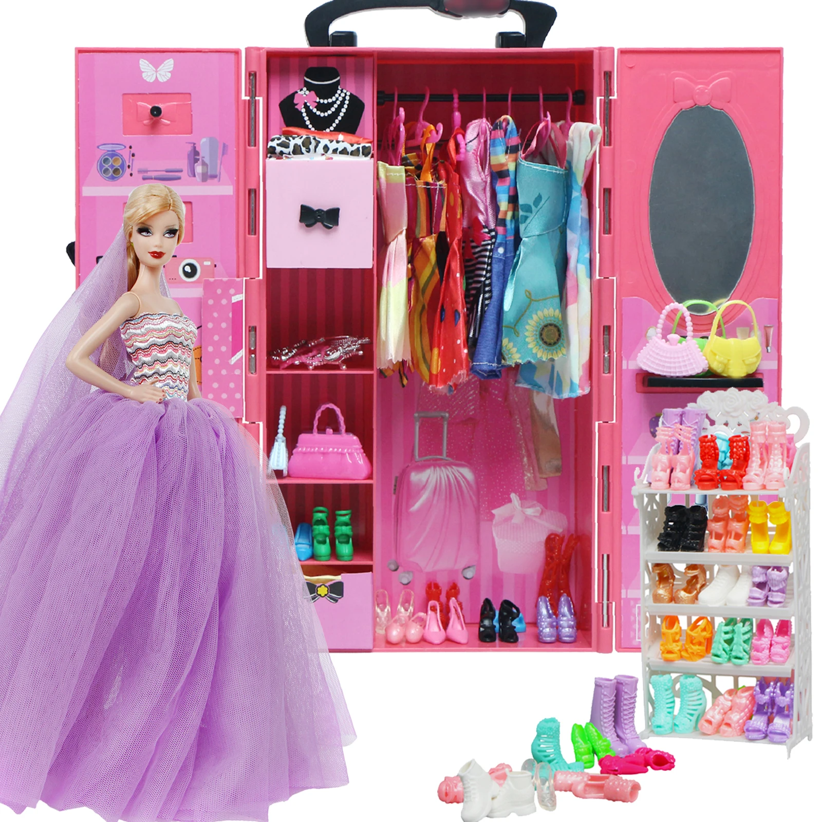 Fashion Dollhouse Furniture 67 Items/Set = 1x Wardrobe + 1 Shoes Rack + 65 - £38.94 GBP