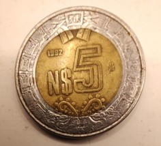 1992 Mexico 5 Pesos Bi-Metallic Coin  - $3.50