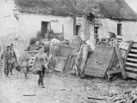 German soldiers inspect a street barricade in France 1914 World War I 8x... - $8.81