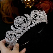 Silver Color Zircon Crystal Queen Big Crown Bridal Tiara Women Beauty Pageant We - £111.47 GBP