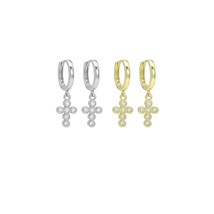 Gold Silver CZ Cross Pendant Hoop Earrings, Sku#LX739 - $6.90