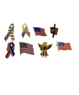 Patriotic USA American Flag Lapel Pin Lot Of 8 Ribbon Angle Cross Red Wh... - $16.26 CAD