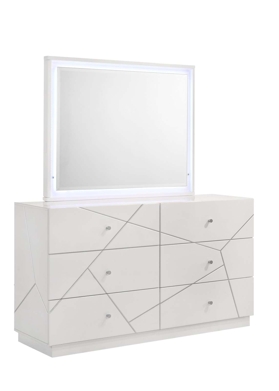 Manhattan White Dresser: Geometric Lacquer Finish & Red Velvet Drawers Item image 4