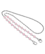 1928 Jewelry Silver Tone Pink Beaded Face Mask Chain Necklace Holder 22 ... - $31.19