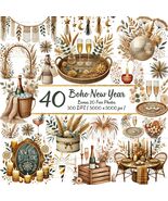Boho New Year Clipart Bundle – Watercolor Champagne, Macrame (PNG) Digit... - $3.60