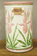 Vintage Art Pottery Hand Thrown Pink Iris Flower Wine Cooler Cottage Core 8.5&quot; - £30.74 GBP