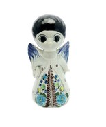 Vintage Mexican Folk Art Angel Tonala Pottery Signed CAT Flower Blue Green - £34.79 GBP