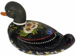 Ceramic Tole Painted Duck Signed B Cummins 1984 Flower and Dot Detail 12 inches - £20.10 GBP