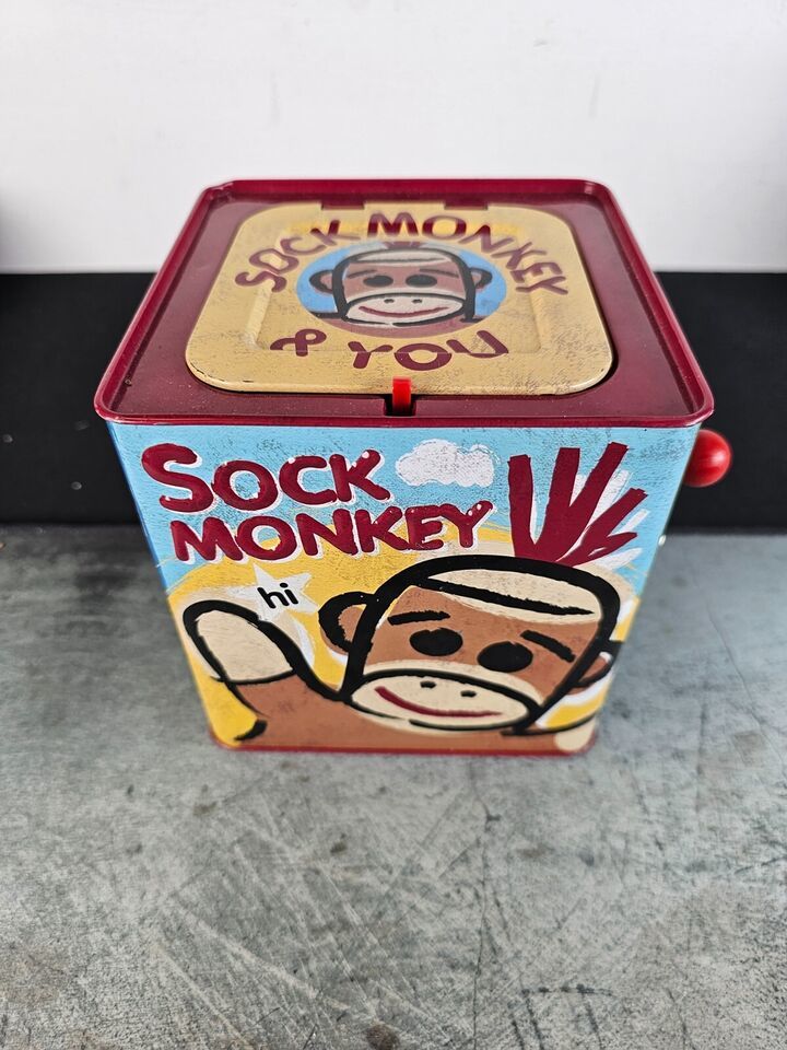 Schylling Sock Monkey & You 2008 Jack In The Box Pop Up Toy Wind Up Musical - $23.71
