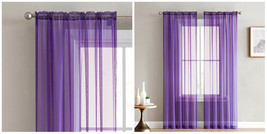 84&quot; Sheer Voile Window Curtain Solid Panels Rod Pocket - Set of 2 - Purp... - £25.00 GBP