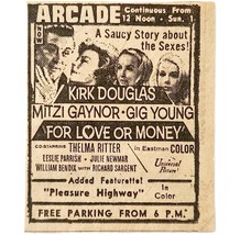 1963 Arcade Movie Theatre For Love Or Money Advertisement Kirk Douglas F... - $380.53 MXN