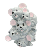 Adorable Vintage 5 Stacked Happy Mice Gray &amp; Pink Cute Mouse Piggy Bank - $22.00