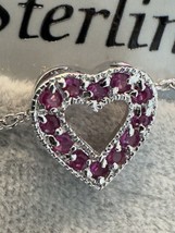 Solic 925 Sterling Silver Heart Pendant Necklace Ruby Color Cubic Zirconias - £9.74 GBP