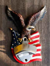 Patriotic USA Freedom Bald Eagle Perching On American Flag Wall Bottle O... - £16.75 GBP