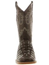 Mens Brown Cowboy Boots Real Leather Pattern Crocodile Tail Western Square Toe - £87.39 GBP