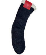 Charter Club Slipper Socks Women L/XL Knit Blue Silver Threads Faux Fur Lined