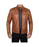 Men&#39;s Distressed Brown Cafe Racer Motorcycle Leather Jacket - £88.85 GBP