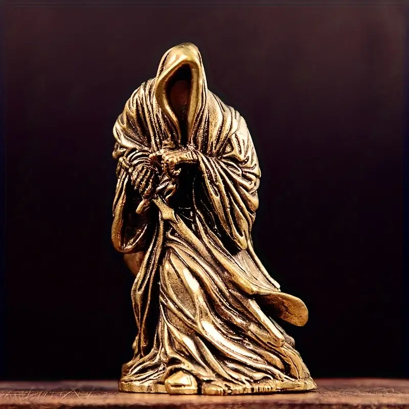 Vintage Style Brass Grim Reaper Statue with Black Cloak – Detailed Metal... - $27.22 CAD