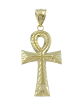 Egyptian Ankh Cross Pendant 10k Yellow Gold Charm 1.8&quot; - £146.06 GBP