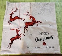 Merry Christmas Happy New Year Red Reindeer Pillowcase Cover 17x17 Housewares - £9.59 GBP