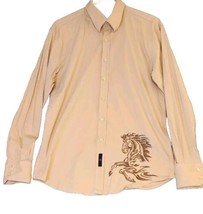 BC Collection Mens XL Shirt Tan Y2K Embroidered Horse Western Long Sleev... - $24.95