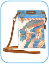 Laurel Burch #LB8432 Sky Mares Canvas 6.5&quot;x8.25&quot; Crossbody Bag~Leather Strap - £17.99 GBP