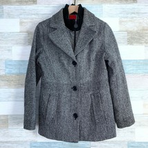 Esprit Wool Blend Tweed Peacoat Gray Button Zipper Front Lined Womens Me... - $44.54