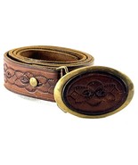 Vintage Genuine Leather Belt Impressed With Baron Buckles Brass Buckle - €42,67 EUR