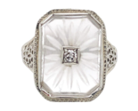 14k Gold Filigree Genuine Natural Rock Crystal Diamond Ring Size 4.25 (#... - $628.65