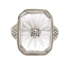14k Gold Filigree Genuine Natural Rock Crystal Diamond Ring Size 4.25 (#... - $628.65
