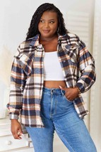 Double Take Plaid Button Front Shirt Jacket with Breast Pockets - £38.36 GBP