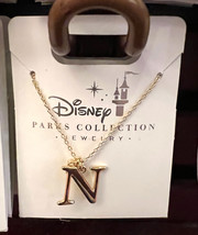 Disney Parks Mickey Mouse Faux Gem Letter N Gold Color Necklace NEW