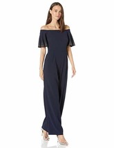 Calvin Klein Women&#39;s Short Shoulder Jumpsuit W/ Flutter Sleeves Navy Size 2 NEW  - £133.26 GBP