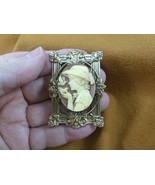 (CM11-9) GIRL in sun Hat bird brown + white CAMEO jewelry Pin Pendant JE... - $454.63 MXN