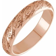 Authenticity Guarantee 
14k Rose Gold 4 MM Floral Wedding Band - £481.69 GBP+