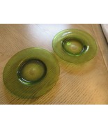 2 Pillar Candle Holders Olive Green Bubble Studio Glass Plates 9.75&quot;  LotJ - $20.10 CAD