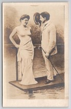 RPPC Dapper Man With Glamour Girl Sexy Model On Pier Photo Montage Postcard A49 - £31.42 GBP