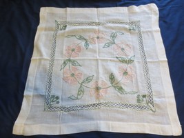 Vtg Handcrafted Embroidered Table Runner Square Topper Floral Flowers Crochet - £11.79 GBP