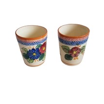 Hand Painted Ceramic Tea Juice Tumblers Made in Japan Vintage Pair Set Flowers - £15.68 GBP