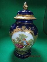 Fragonard Limoges Courting Couple Gold And Blue Covered Urn 7"[74] - $74.25