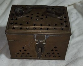 VTG Brass Trinket Bug Box W/Handle &amp; Latch Pakistan Punched Design 5x4x4... - £12.01 GBP